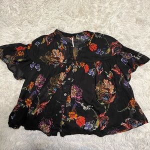 Free people floral black flowy crop top L